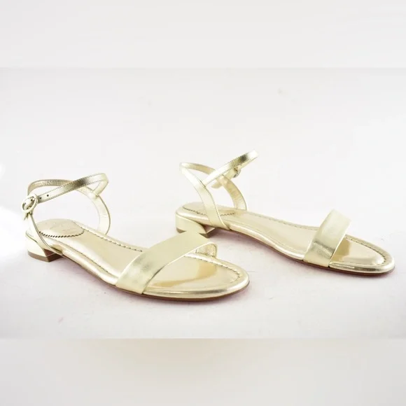 Christian Louboutin Sweet Jane Sandal Flat Platine Gold Leather Ankle Strap 40.5